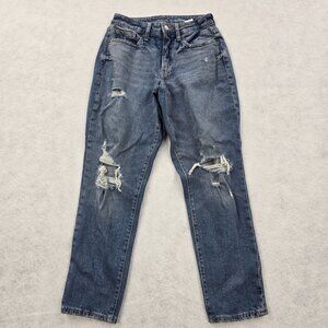 Old Navy High Rise OG Straight Jeans Womens Size 4 Distressed Blue Denim Stretch